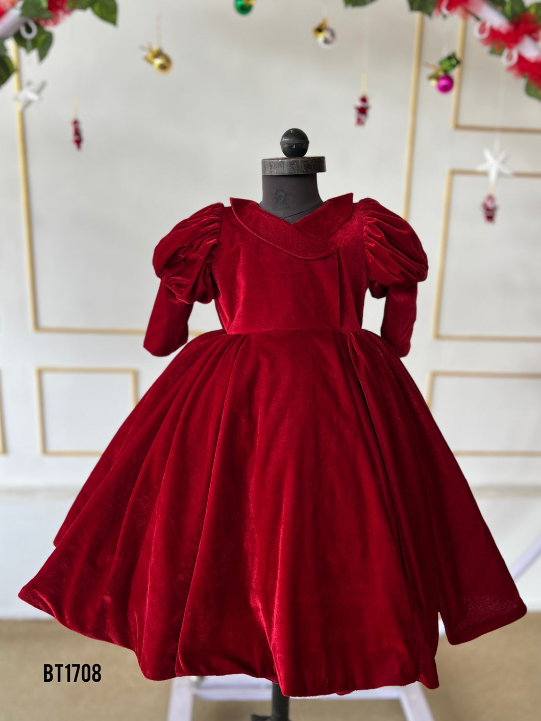 BT1708 Crimson Joy Dress - Winter's Velvet Embrace