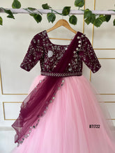 Load image into Gallery viewer, BT1722 Blossom Royale: Maroon and Blush Pink Mommy &amp; Me Gowns
