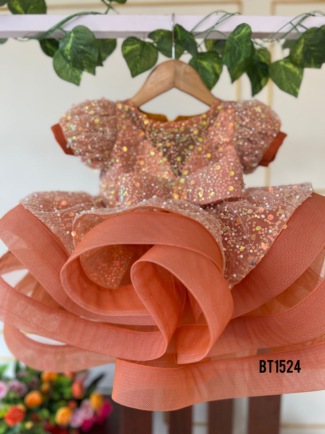 BT1524 Coral Carousel Gown - Whirl of Wonder for Your Little Star
