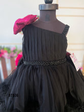 Load image into Gallery viewer, BT1536 Midnight Blossom Frolic Frock – Elegance in Ebony for Petite Parties