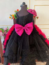 Load image into Gallery viewer, BT1536 Midnight Blossom Frolic Frock – Elegance in Ebony for Petite Parties