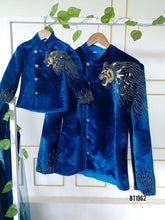 Load image into Gallery viewer, BT1962 Royal Blue Lion Embroidered Dad Son Party Wear Combo