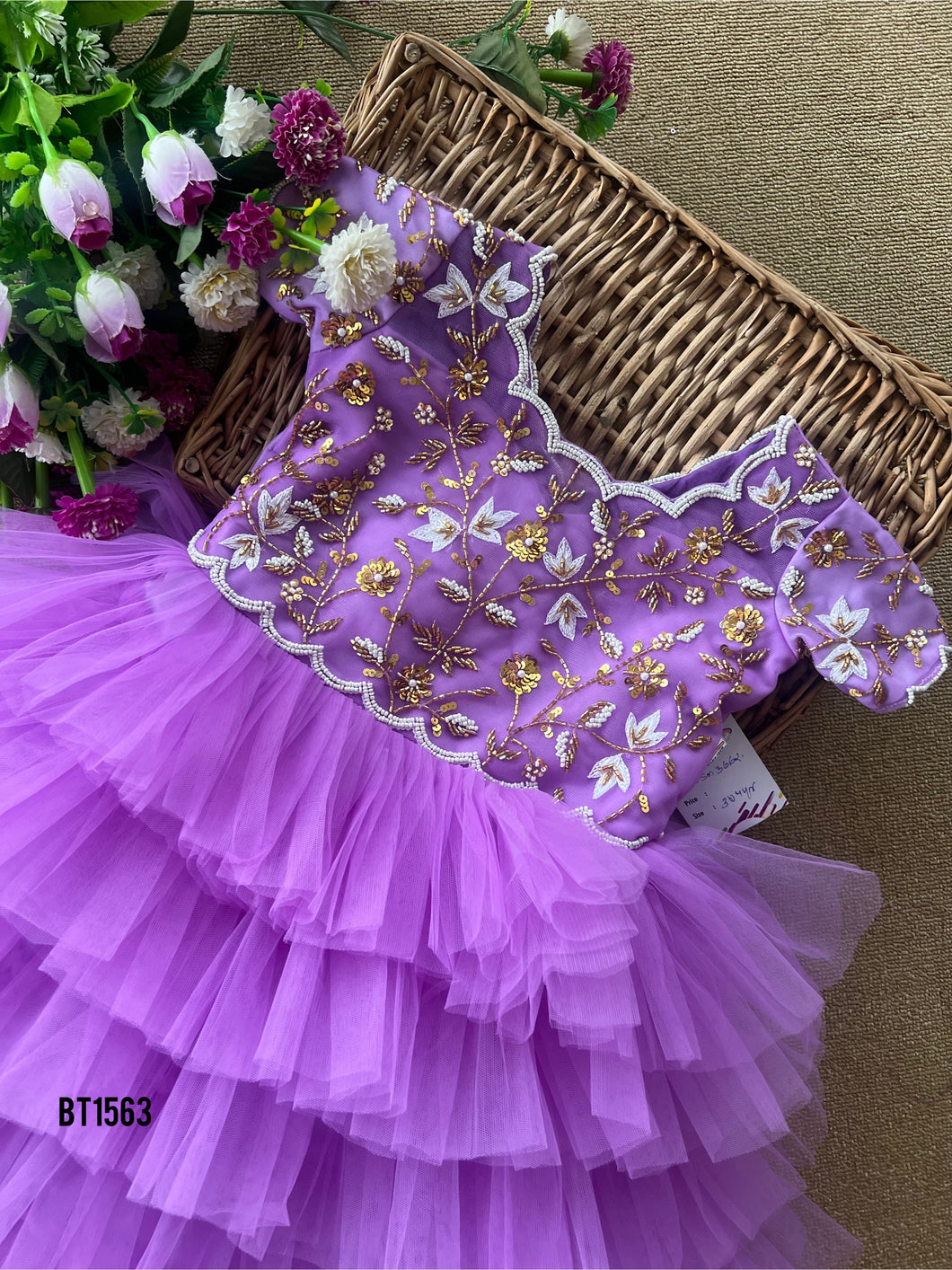 BT1563 Lavender Dreams: Majestic Garden Baby Gown