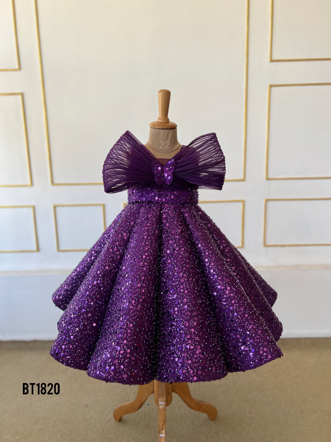 BT1820 Sequin Splendor: Majestic Purple Butterfly Princess Gown
