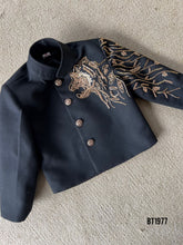 Load image into Gallery viewer, BT1977 ⚜️ Majestic Lion Embroidered Father-Son Sherwani Set 🖤✨