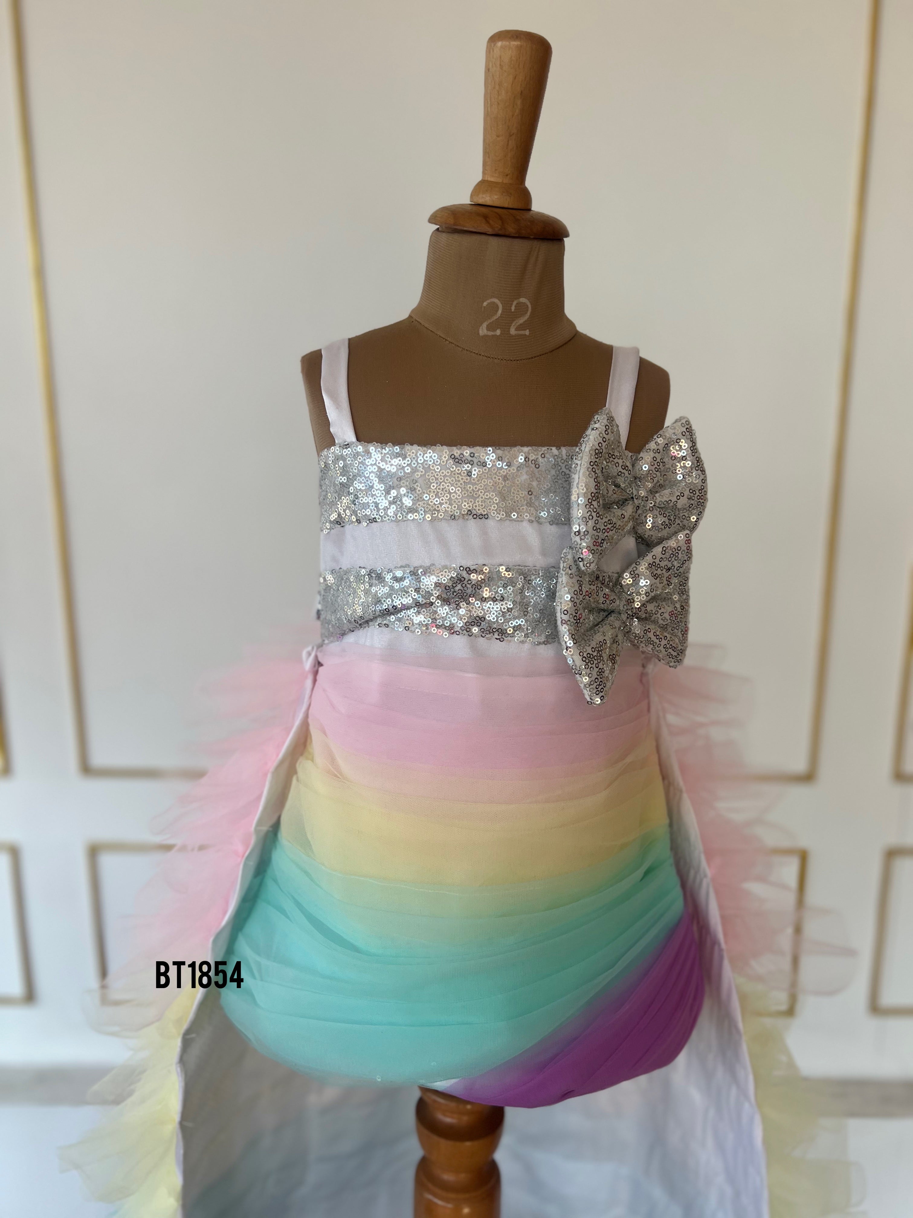 BT1854 Pastel Rainbow Glimmer Dress - A Whirl of Colorful Charm!