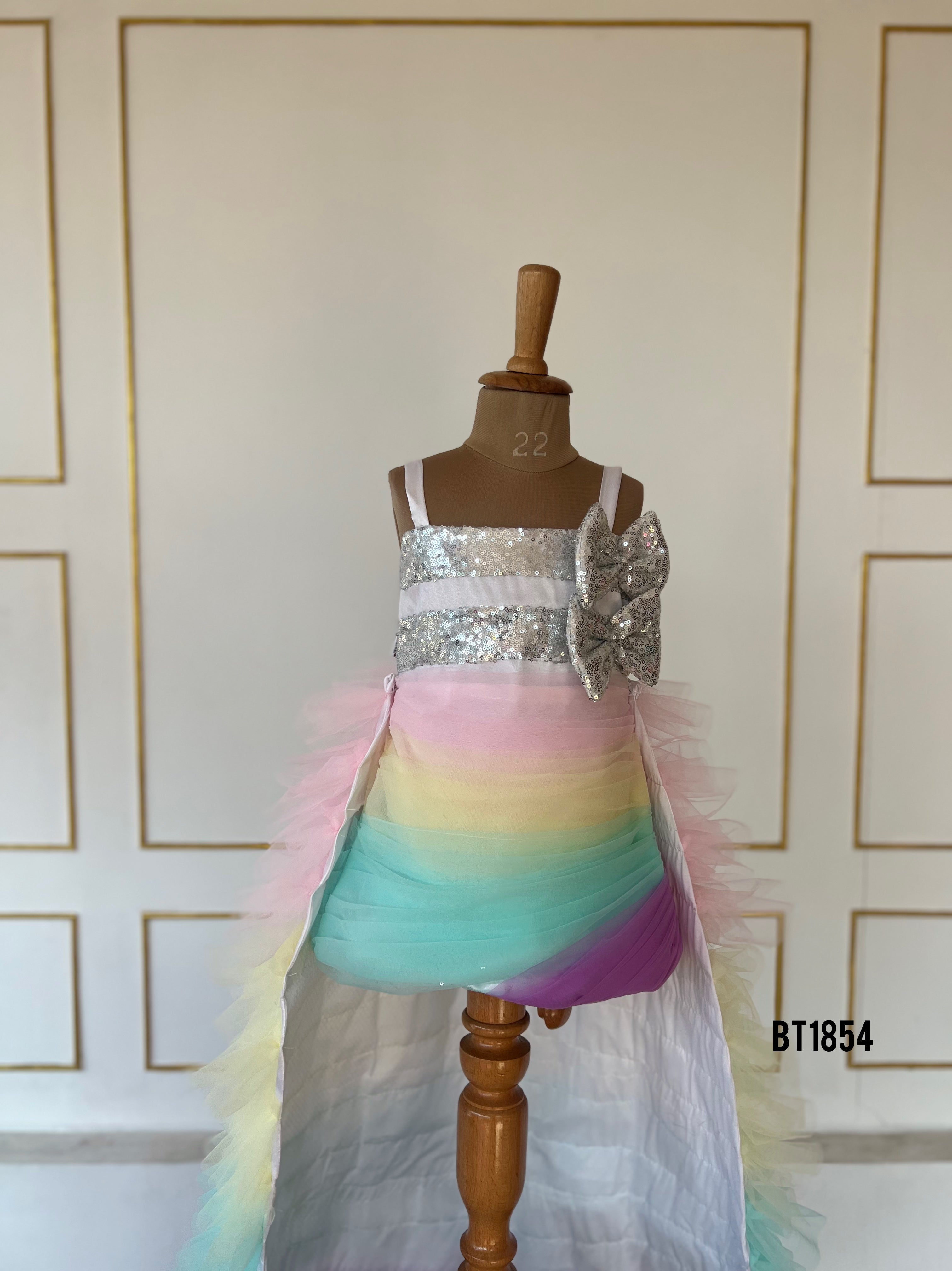 BT1854 Pastel Rainbow Glimmer Dress - A Whirl of Colorful Charm!