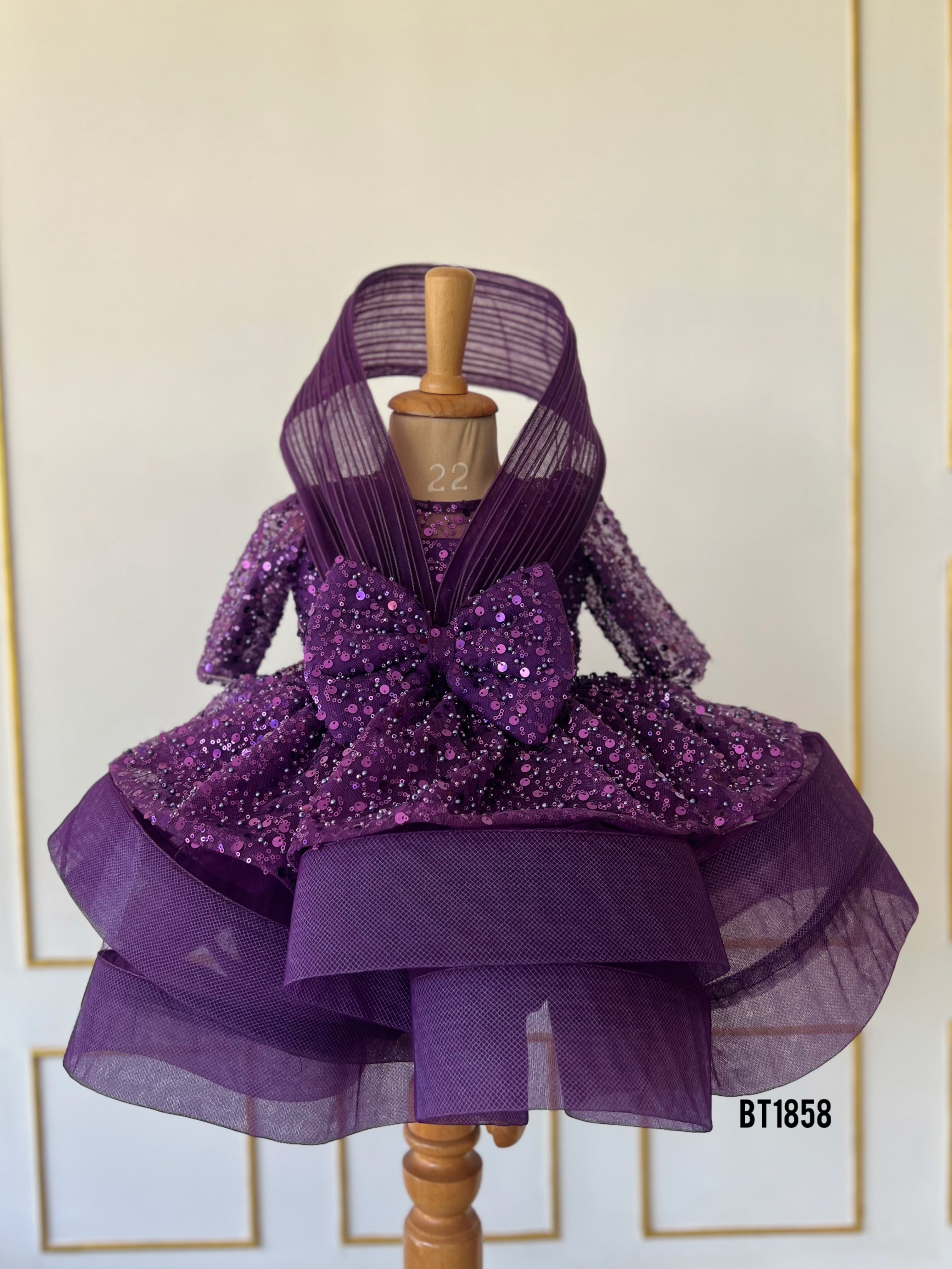BT1858 Regal Purple Sequin Delight - Baby Party Dress