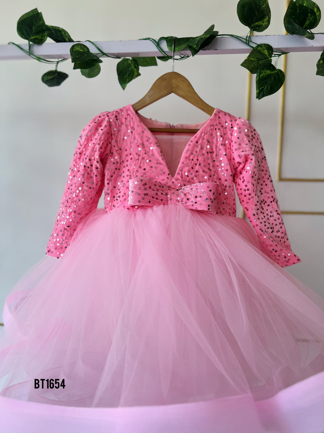 BT1654 Enchanting Pink Sequin Party Dress for Little Princesses