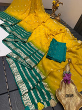 Load image into Gallery viewer, DB105 Sunshine & Emerald Elegance Saree - Radiant Traditional Attire