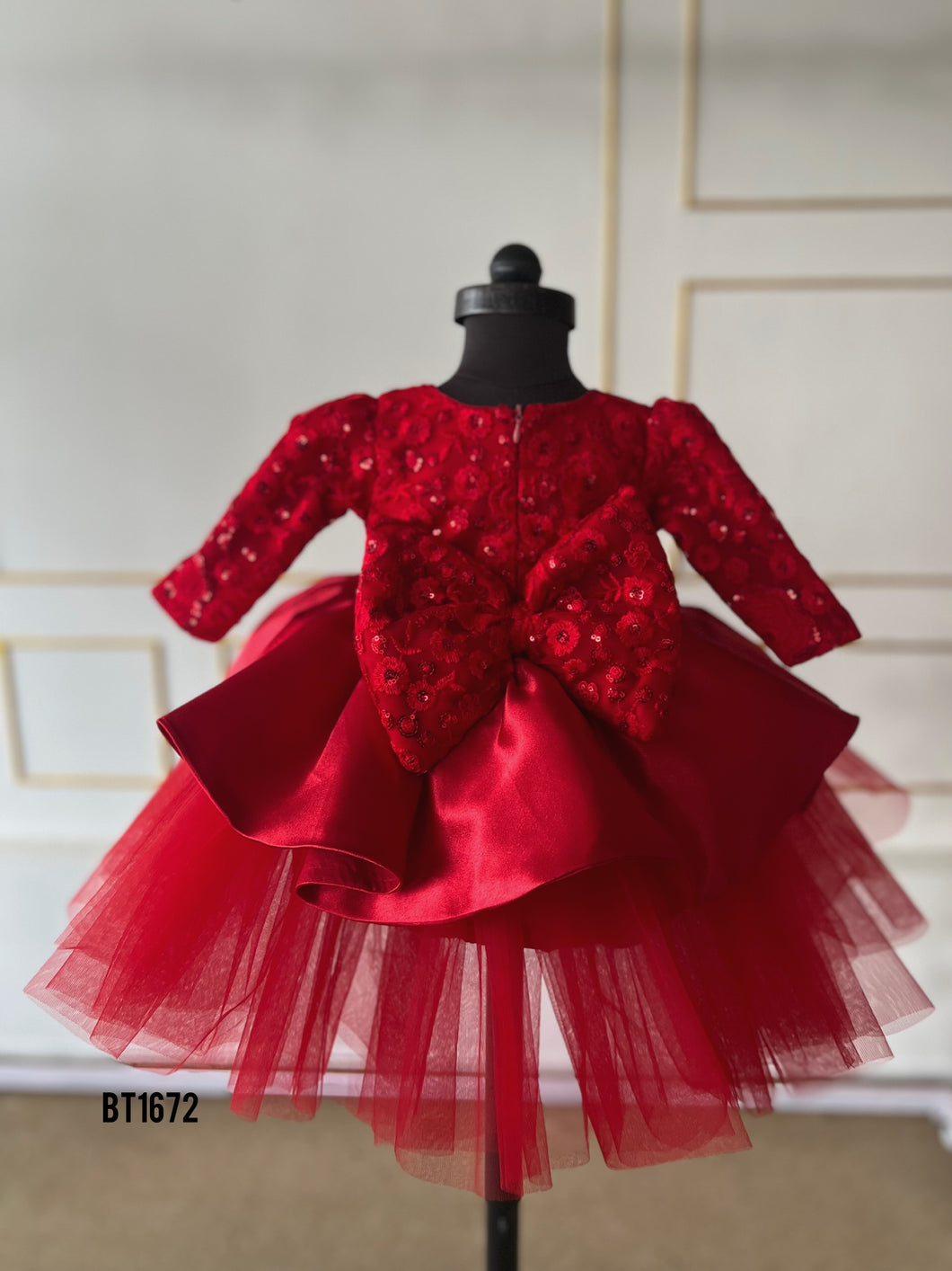 BT1672 Crimson Sequin Dream Dress - Sparkling Delight for Tiny Dancers