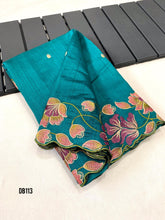 Load image into Gallery viewer, DB113 Aquamarine Allure Tussar Saree - Embroidered Elegance