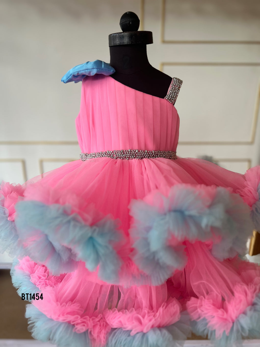 BT1454 Cotton Candy Dream: A Whimsical Pink and Blue Tulle Dress