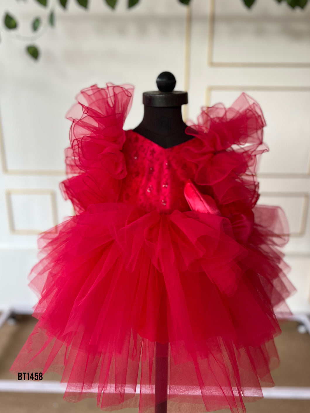 BT1458 Radiant Ruby Ruffle Gala Dress for Little Showstoppers
