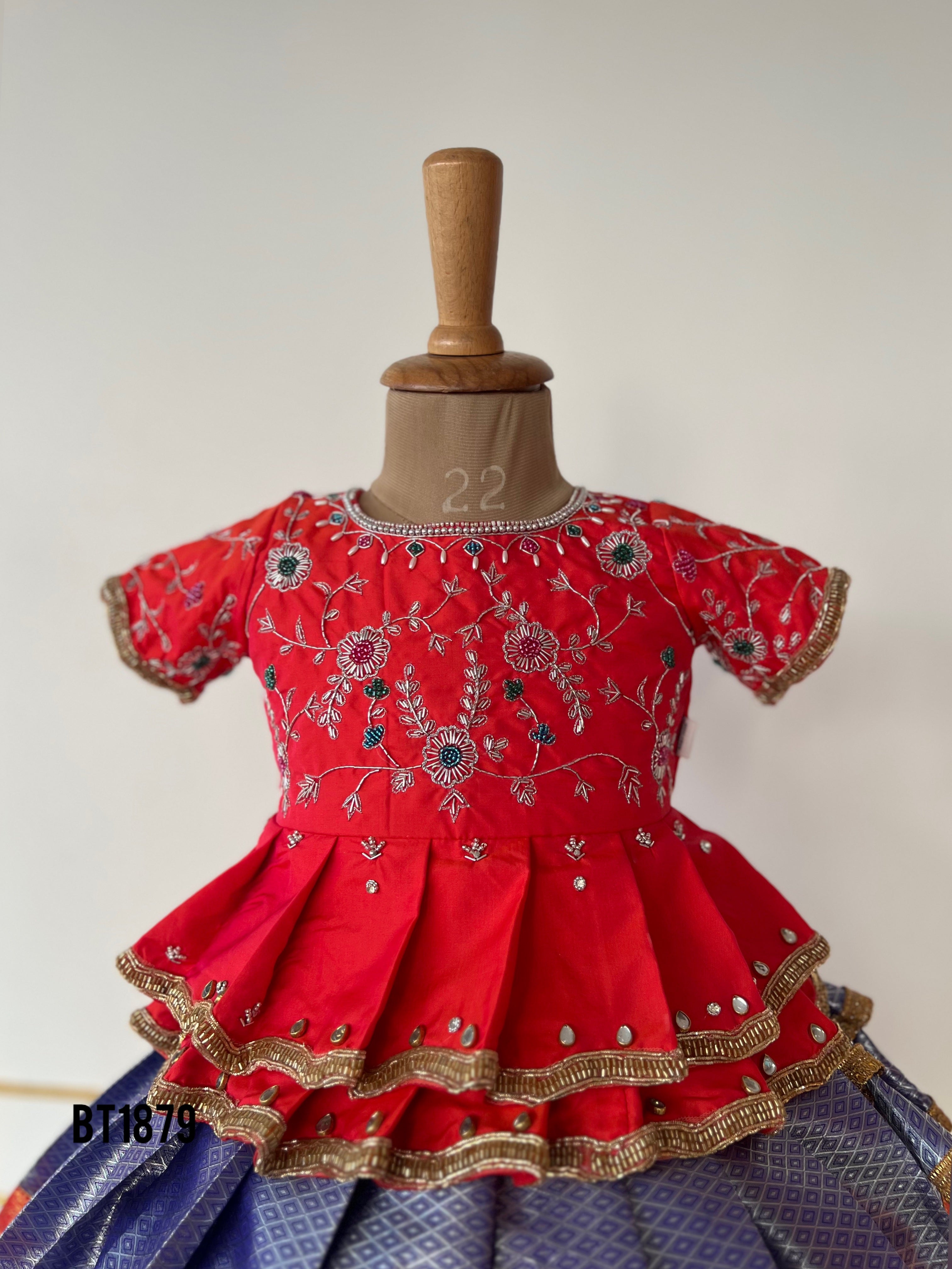 BT1879 Regal Radiance Pattu Lehanga - Baby’s Vibrant Festive Skirt Set