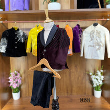 Load image into Gallery viewer, BT2569 Maroon Velvet Dad–Son Matching Blazer Set with Black Bead Embroidery – Luxury Party & Event Wear