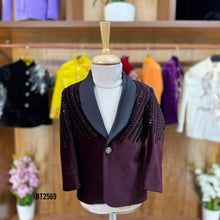Load image into Gallery viewer, BT2569 Maroon Velvet Dad–Son Matching Blazer Set with Black Bead Embroidery – Luxury Party & Event Wear
