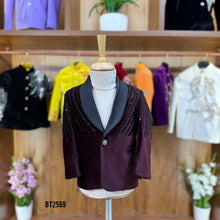 Load image into Gallery viewer, BT2569 Maroon Velvet Dad–Son Matching Blazer Set with Black Bead Embroidery – Luxury Party & Event Wear