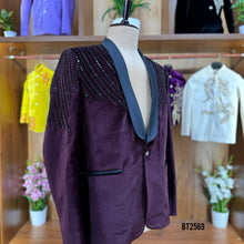 Load image into Gallery viewer, BT2569 Maroon Velvet Dad–Son Matching Blazer Set with Black Bead Embroidery – Luxury Party & Event Wear