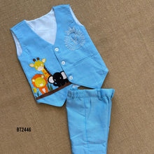 Load image into Gallery viewer, BT2446 Sky Blue Animal Theme Baby Boy Waistcoat Set for Birthday & Photoshoot