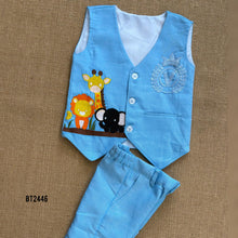 Load image into Gallery viewer, BT2446 Sky Blue Animal Theme Baby Boy Waistcoat Set for Birthday & Photoshoot