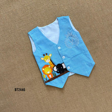 Load image into Gallery viewer, BT2446 Sky Blue Animal Theme Baby Boy Waistcoat Set for Birthday & Photoshoot