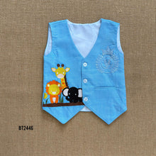 Load image into Gallery viewer, BT2446 Sky Blue Animal Theme Baby Boy Waistcoat Set for Birthday & Photoshoot