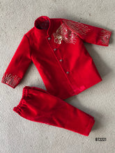 Load image into Gallery viewer, BT2221 Lion Embroidered Red Velvet Party Wear Jacket For Baby Boys ❤️👑