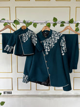 Load image into Gallery viewer, BT1968 🌿 Teal Floral Embroidered Party Wear Jacket Set for Little Boys 🌟