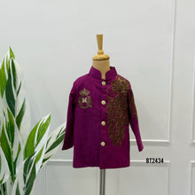 Load image into Gallery viewer, BT2434 Designer Baby Boy Magenta Blazer Set with Royal Hand Embroidery