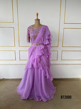 Load image into Gallery viewer, BT2000 💜 Elegant Lilac Layered Saree Gown for Stylish Moms 👑✨