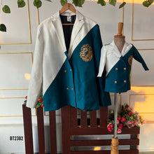 Load image into Gallery viewer, BT2382 Regal Father-Son Blazer Duo in Teal & Ivory with Royal Crest Embroidery