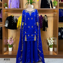 Load image into Gallery viewer, BT2572 Premium Women’s Party Wear Set – Royal Blue Embroidered Cape & Sharara Edition