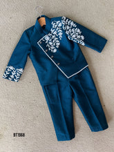 Load image into Gallery viewer, BT1968 🌿 Teal Floral Embroidered Party Wear Jacket Set for Little Boys 🌟