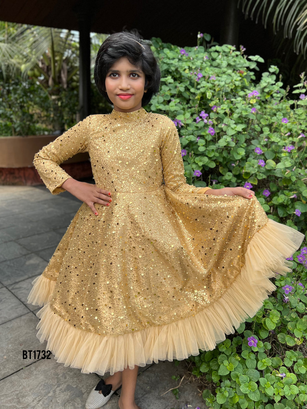 BT1732 Golden Gala: Winter Sparkle Dress for Little Stars