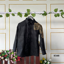 Load image into Gallery viewer, BT2405 Black Men’s Designer Shirt with Golden Panther Embroidery – Premium Party & Wedding Wear