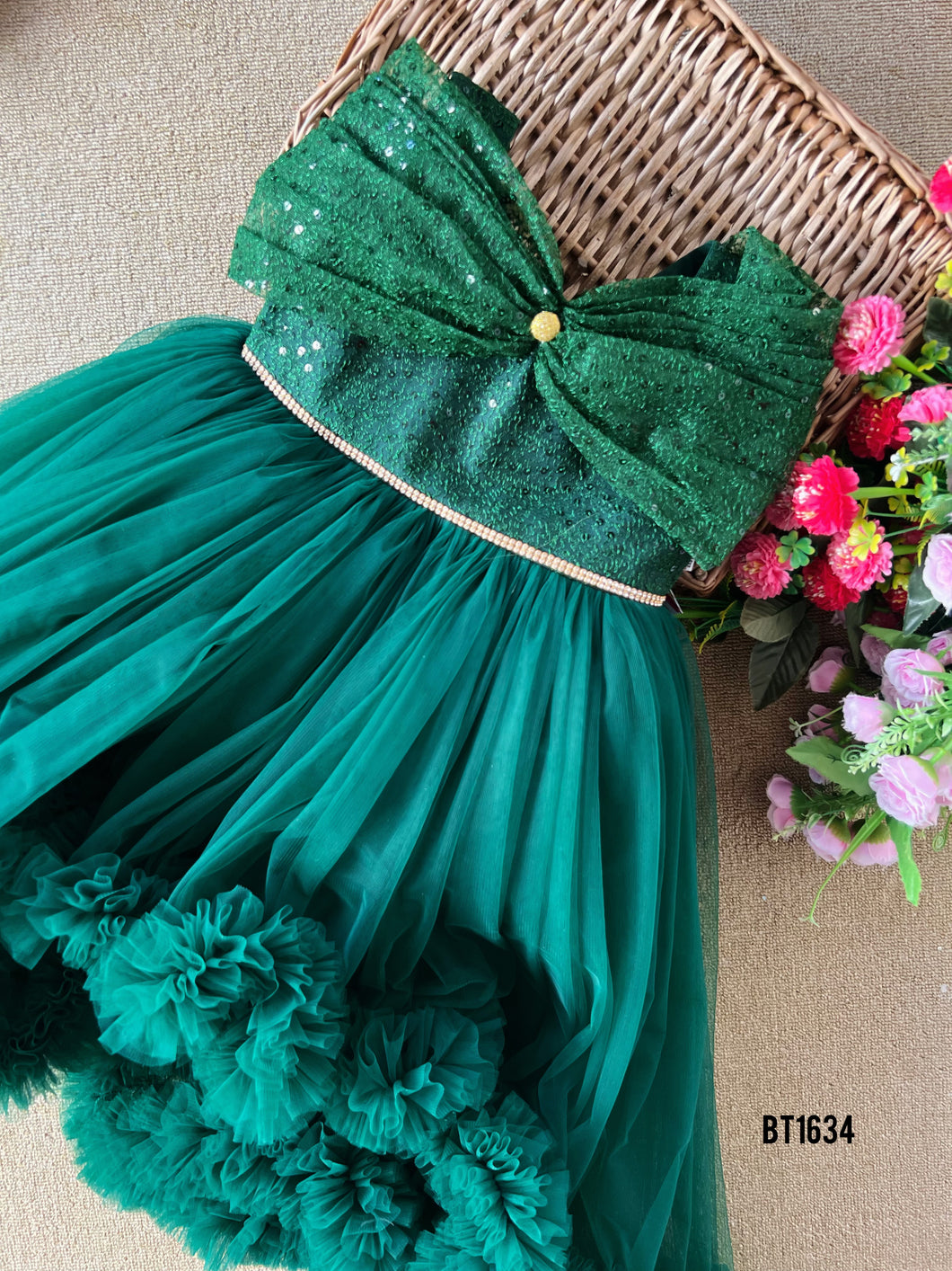BT1634 Emerald Enchantment Festive Dress - A Touch of Sparkle for Your Little Star