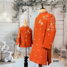 Load image into Gallery viewer, BT2511 Royal Orange Father Son Sherwani Combo – Golden Horse Embroidery