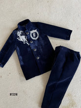 Load image into Gallery viewer, BT2218 Navy Velvet Stylish Boys Party Wear Jodhpuri with Deer Embroidery 🦌✨