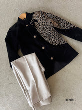 Load image into Gallery viewer, BT1898 Bold & Brave: Black Boys Party Wear Jodhpuri with Lion Embroidery