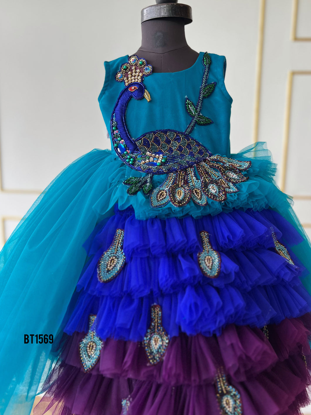 BT1569 Enchanted Peacock Gala Gown – Radiant Jewel Tones for Little Royalty