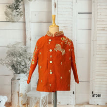 Load image into Gallery viewer, BT2511 Royal Orange Father Son Sherwani Combo – Golden Horse Embroidery