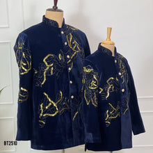 Load image into Gallery viewer, BT2510 Royal Navy Blue Velvet Father Son Sherwani Combo