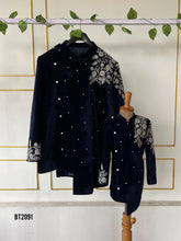 Load image into Gallery viewer, BT2091 Midnight Elegance Navy Velvet Set for Dad and Son – Embody Sophistication 🌙