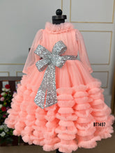 Load image into Gallery viewer, BT1497 Peach Shimmer Cascade Dress - Elegance in Whirls!