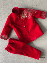 Load image into Gallery viewer, BT2221 Lion Embroidered Red Velvet Party Wear Jacket For Baby Boys ❤️👑