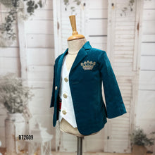 Load image into Gallery viewer, BT2609 - Royal Teal Velvet Blazer & Waistcoat Set with Custom Theme Embroidery
