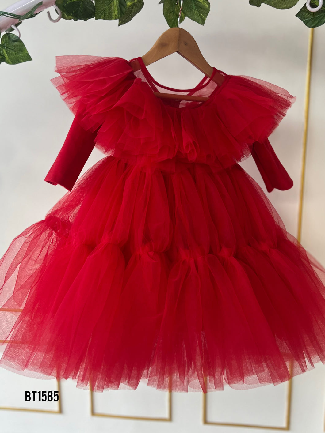 BT1585 Crimson Ruffle Delight Dress for Joyful Celebrations