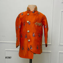 Load image into Gallery viewer, BT2567 Premium Orange Embroidered Dad–Son Kurta Combo