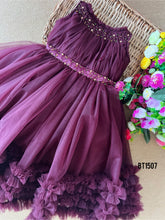 Load image into Gallery viewer, BT1507 Regal Plum Blossom Dress - Elegance for Your Little Star

